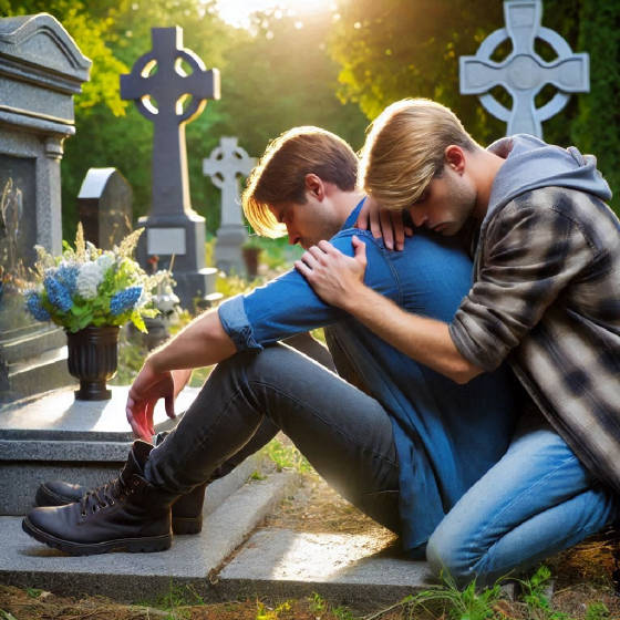 blondguyandbuddymourningatcemetery.jpg